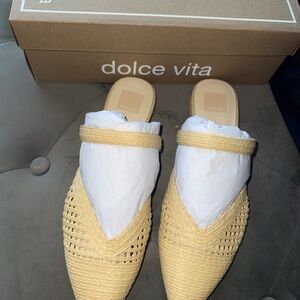 Dolce Vita Light Yellow Woven Slip-On Mules